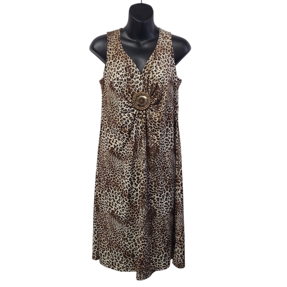 Ronni Nicole Dress Sleeveless Black Brown Vneck Animal Print Soft Stretch Sz 12P